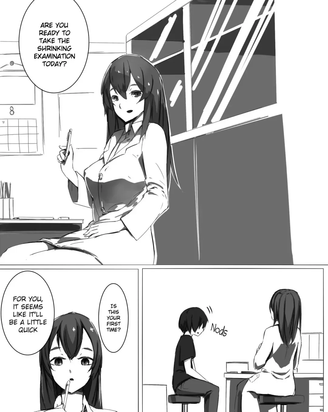 [Marushamo] Shukushou Kensa | Shrinking Examination Fhentai - Page 1