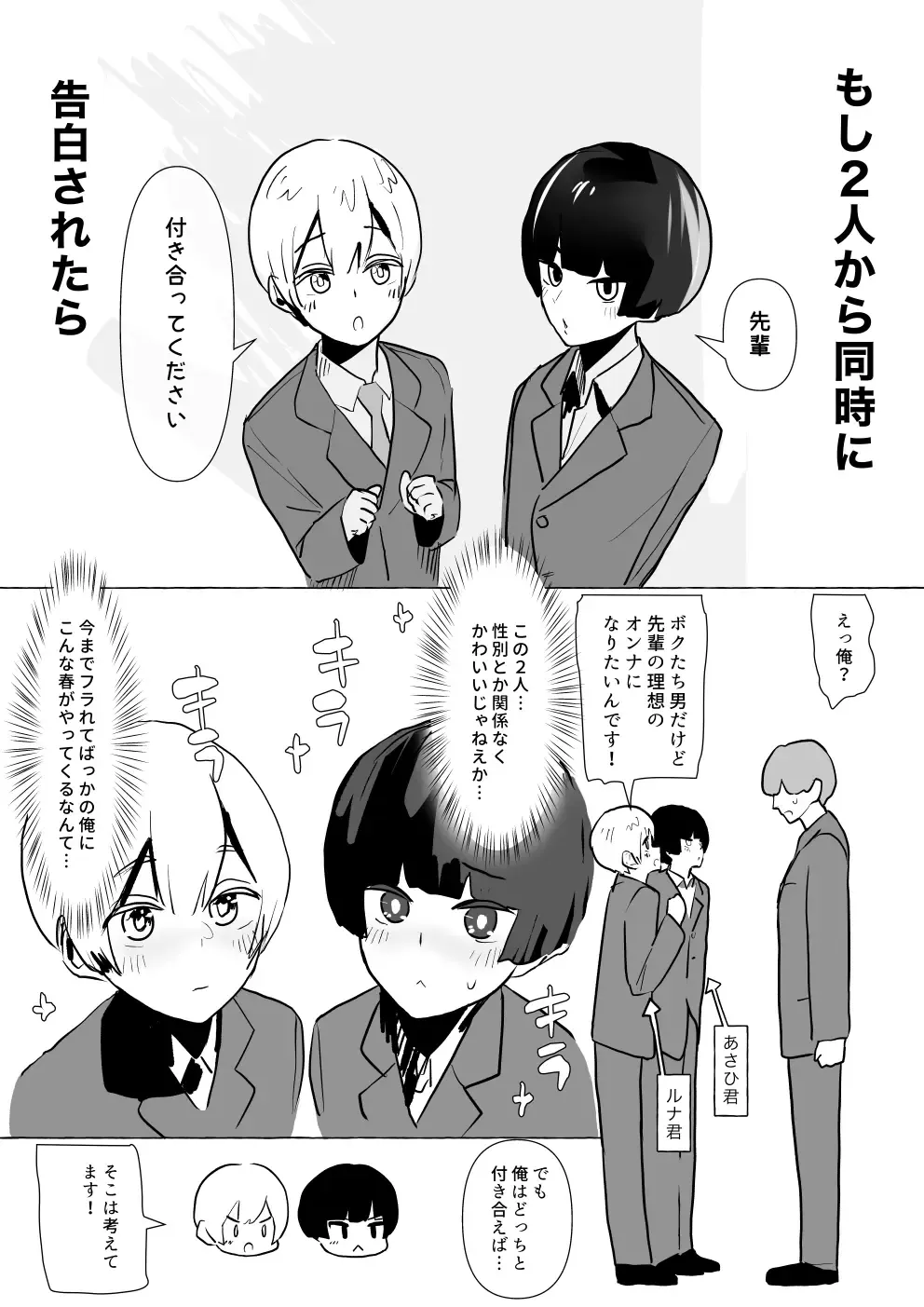 [Garasu Hokou] Moshi Futari kara Douji ni Kokuhaku Saretara ~Tsuki-kun Hen~ Fhentai - Page 3