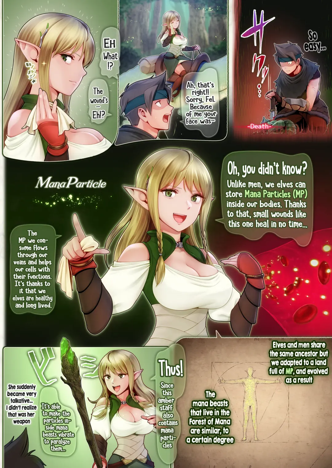 Fel to Mana no Mori -Taieki de Tairyoku Kaifuku sasetekureru Bakunyuu Healer Elf- | Fel and the Forest of Mana -The big titty elf healer recovers my stamina with her bodily fluids- Fhentai.net - Page 12