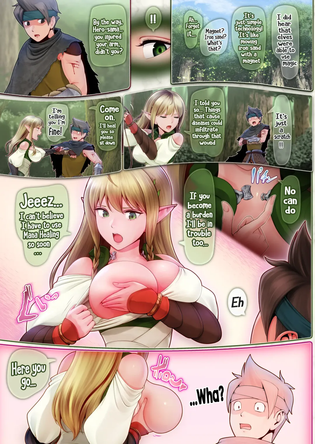 Fel to Mana no Mori -Taieki de Tairyoku Kaifuku sasetekureru Bakunyuu Healer Elf- | Fel and the Forest of Mana -The big titty elf healer recovers my stamina with her bodily fluids- Fhentai.net - Page 13