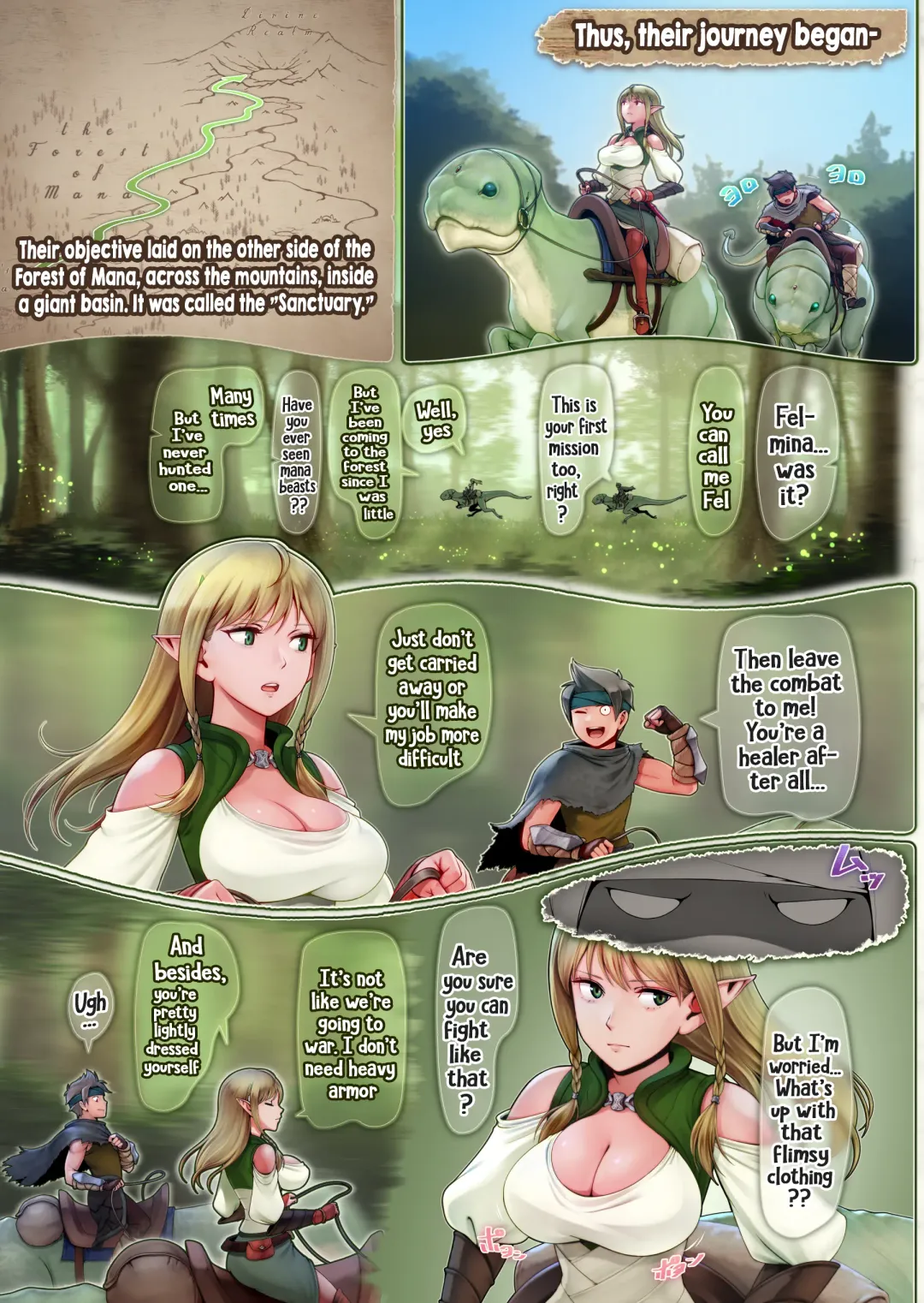 Fel to Mana no Mori -Taieki de Tairyoku Kaifuku sasetekureru Bakunyuu Healer Elf- | Fel and the Forest of Mana -The big titty elf healer recovers my stamina with her bodily fluids- Fhentai.net - Page 9