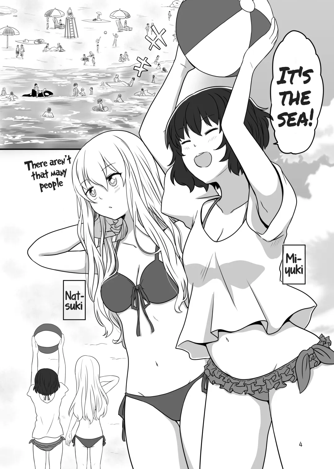 [Kurosawa Karura] Umi de Roshutsu Play Shichau Yuriple | A yuri couple does exhibitionism at the beach Fhentai - Page 3