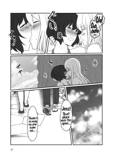 [Kurosawa Karura] Umi de Roshutsu Play Shichau Yuriple | A yuri couple does exhibitionism at the beach Fhentai.net - Page 26