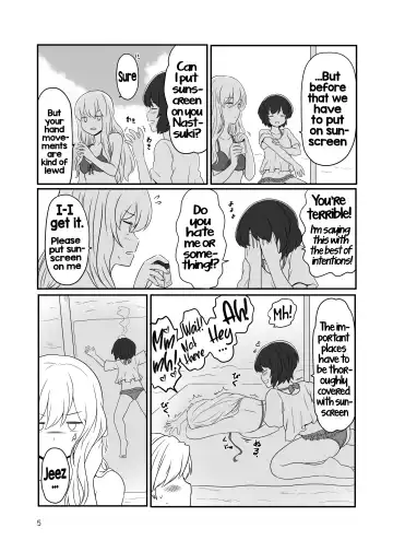 [Kurosawa Karura] Umi de Roshutsu Play Shichau Yuriple | A yuri couple does exhibitionism at the beach Fhentai.net - Page 4