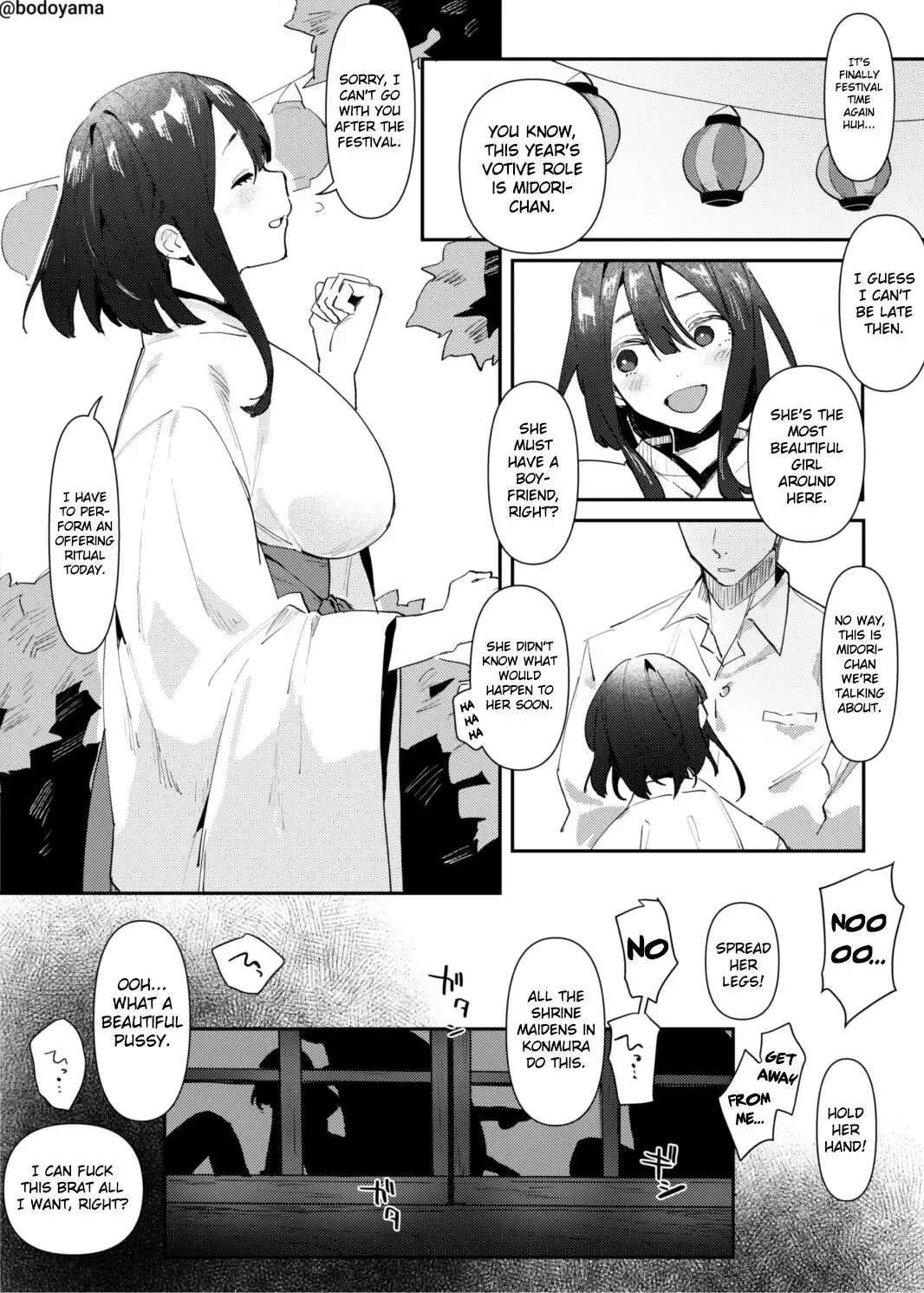 [Bodoyama] Mura no Miko to Shite Shojo o Sasage Saserareru Hanashi | A story about a girl being forced to sacrifice her virginity as a village shrine maiden. Fhentai.net - Page 1