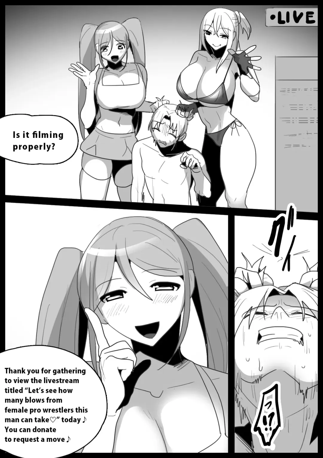 [Toppogi] Boxer no Ore ga, Kyonyuu Joshi Pro Wrestler Futari ni Namahaishin de Juurin Sare, Koukai Shokei Sareru Hanashi. | Publically punished and trampled by two large-breasted wrestlers. Fhentai - Page 3