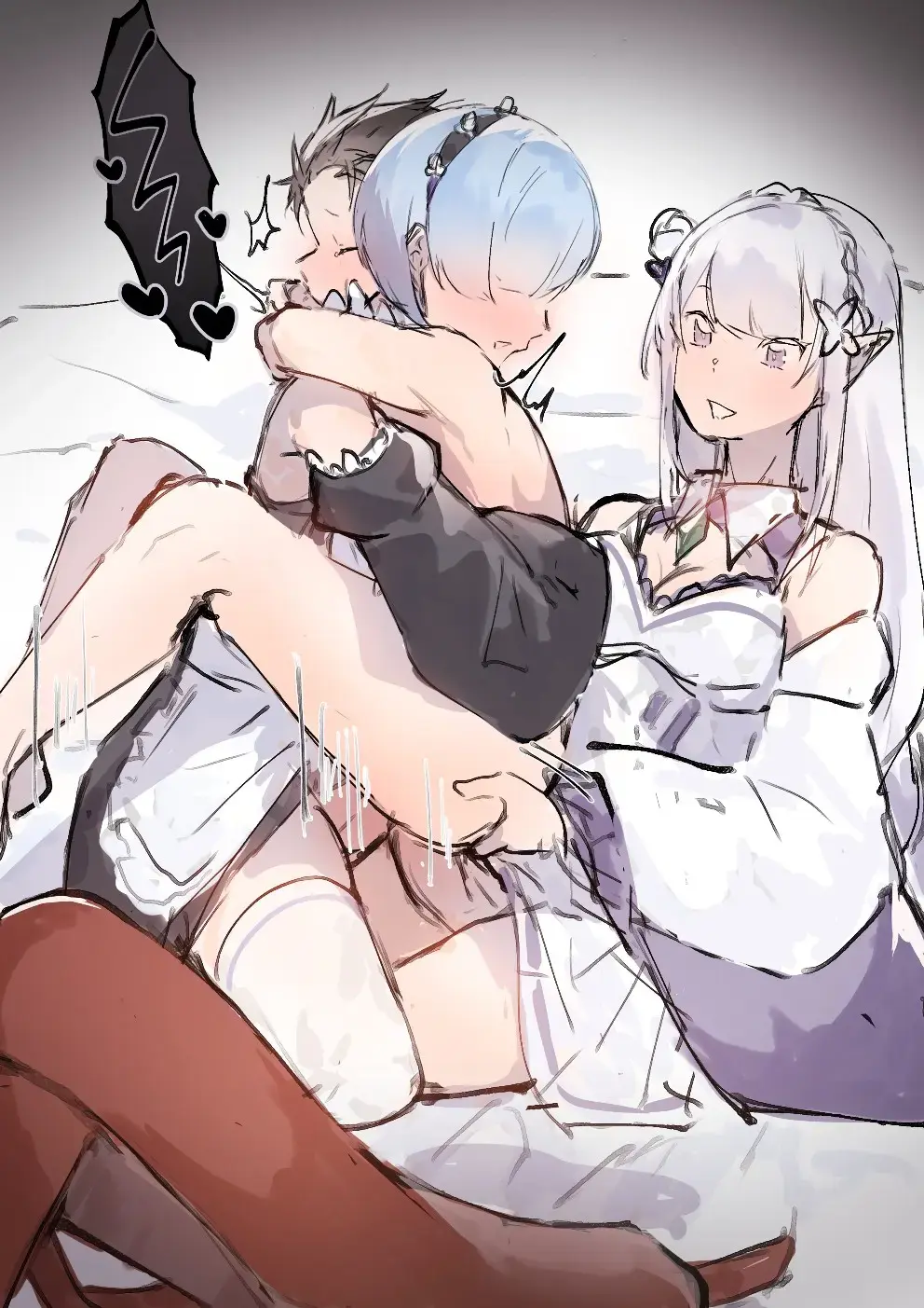 Subaru x Emilia and Rem futa Fhentai - Page 9