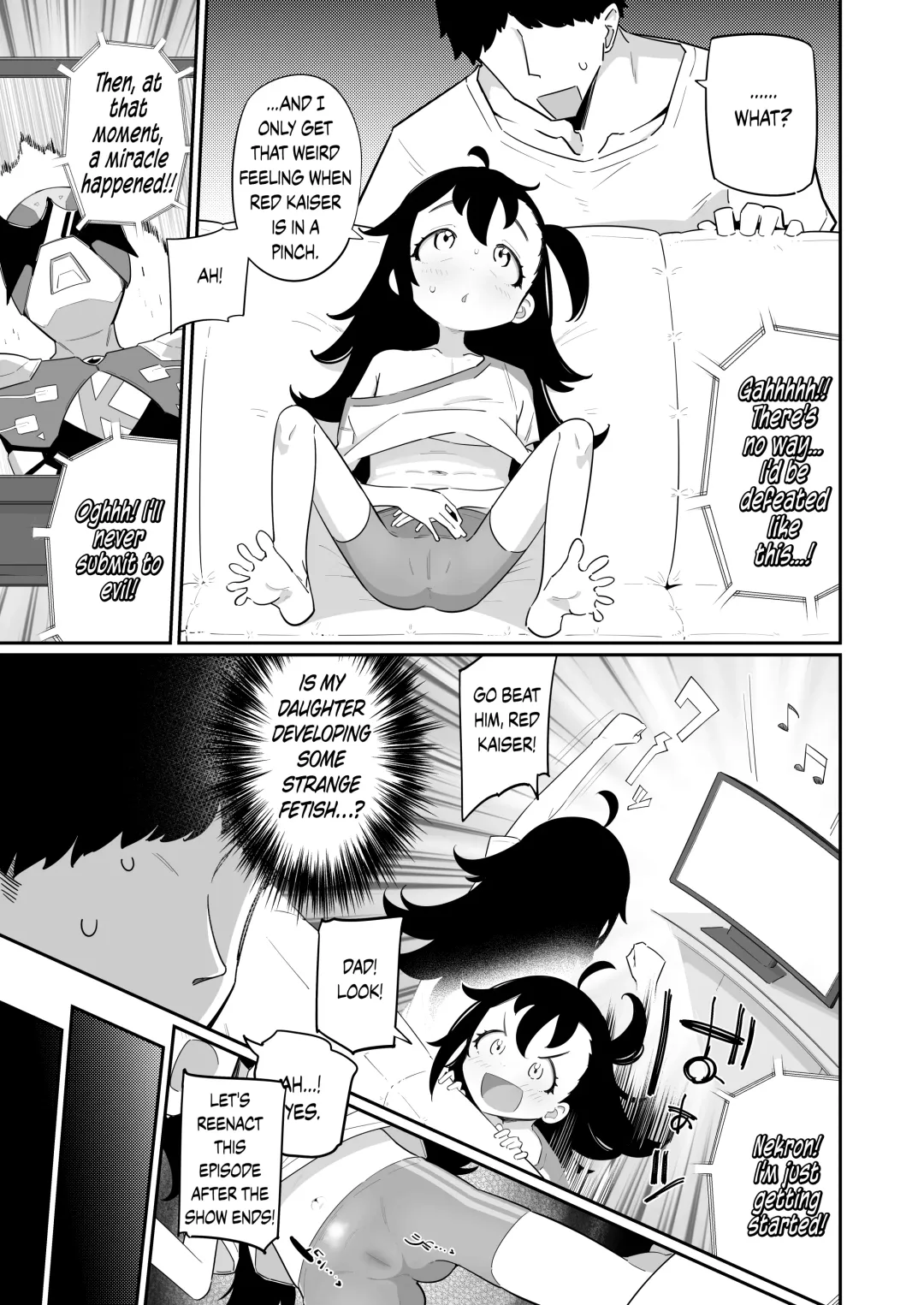 [Ryuutai Niku] Otou-san, Aka Kaiser ga Makesounano miruto Boku no Onaka ga Zokutte suruno, Doushite? | Dad, Why Does My Stomach Get All Weird when Red Kaiser Looks Like He's Gonna Lose? Fhentai - Page 2