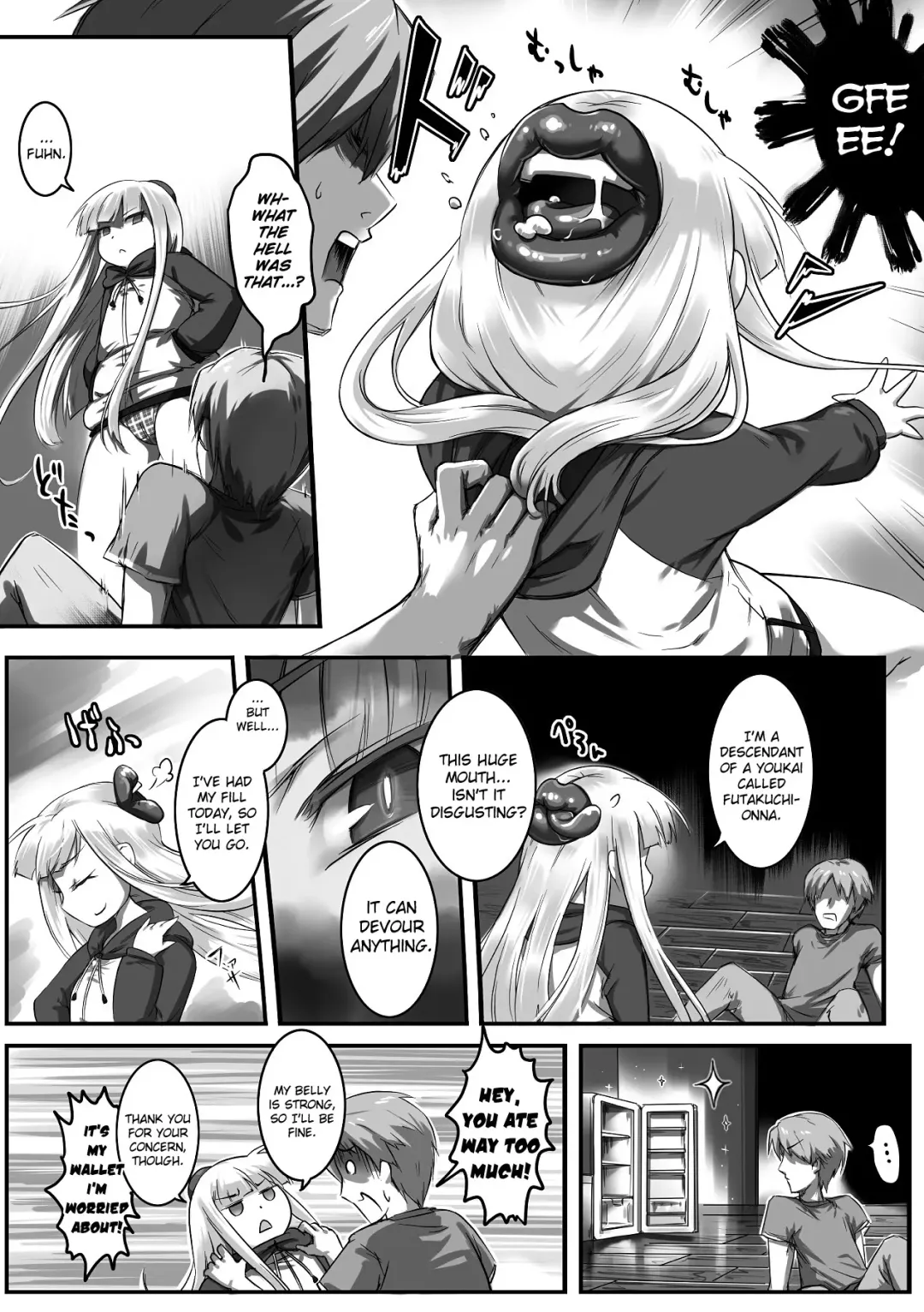 [Tetsuwan Woopie] Futakuchi-Onna to Kyokon Otoko | The Futakuchi-Onna and the Giant-Root Man Fhentai - Page 2